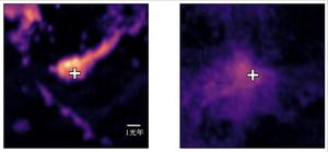 Example of a filamentary (left) and fluffy (right) molecular cloud in the Small Magellanic Cloud captured by the ALMA telescope