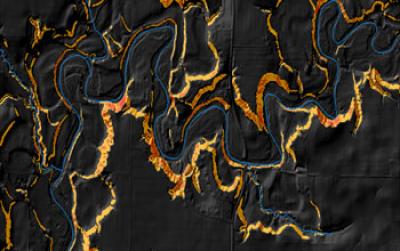 LIDAR Image of Steep Areas in Orange along the Minnesota River