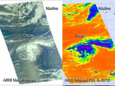 Tropical Storm Nadine and Tropical Storm Oscar on Oct. 3