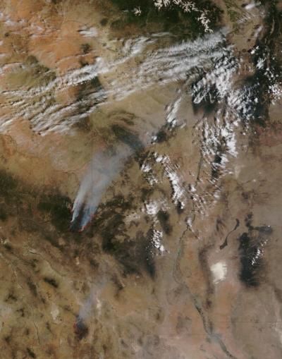 NASA MODIS Image of the Wallow North and Horseshoe 2 Fires, Arizona, June 12