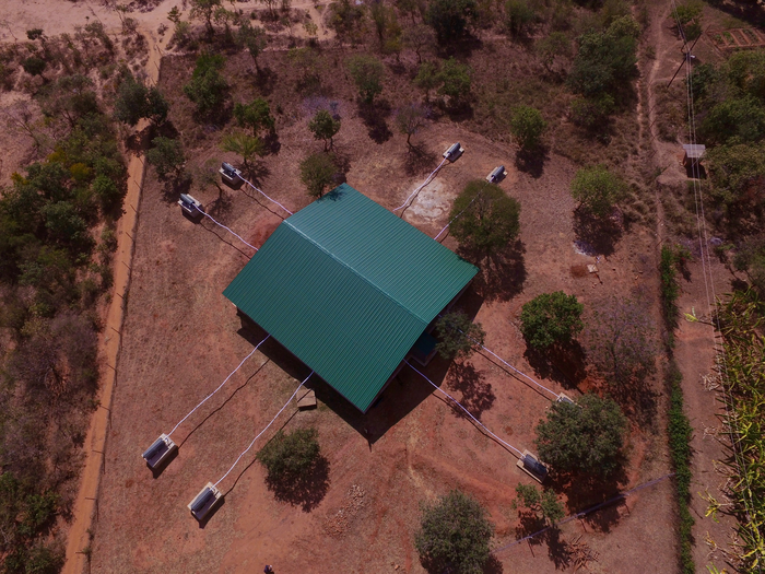 Overhead photo of the testing arena and surrounding tents.