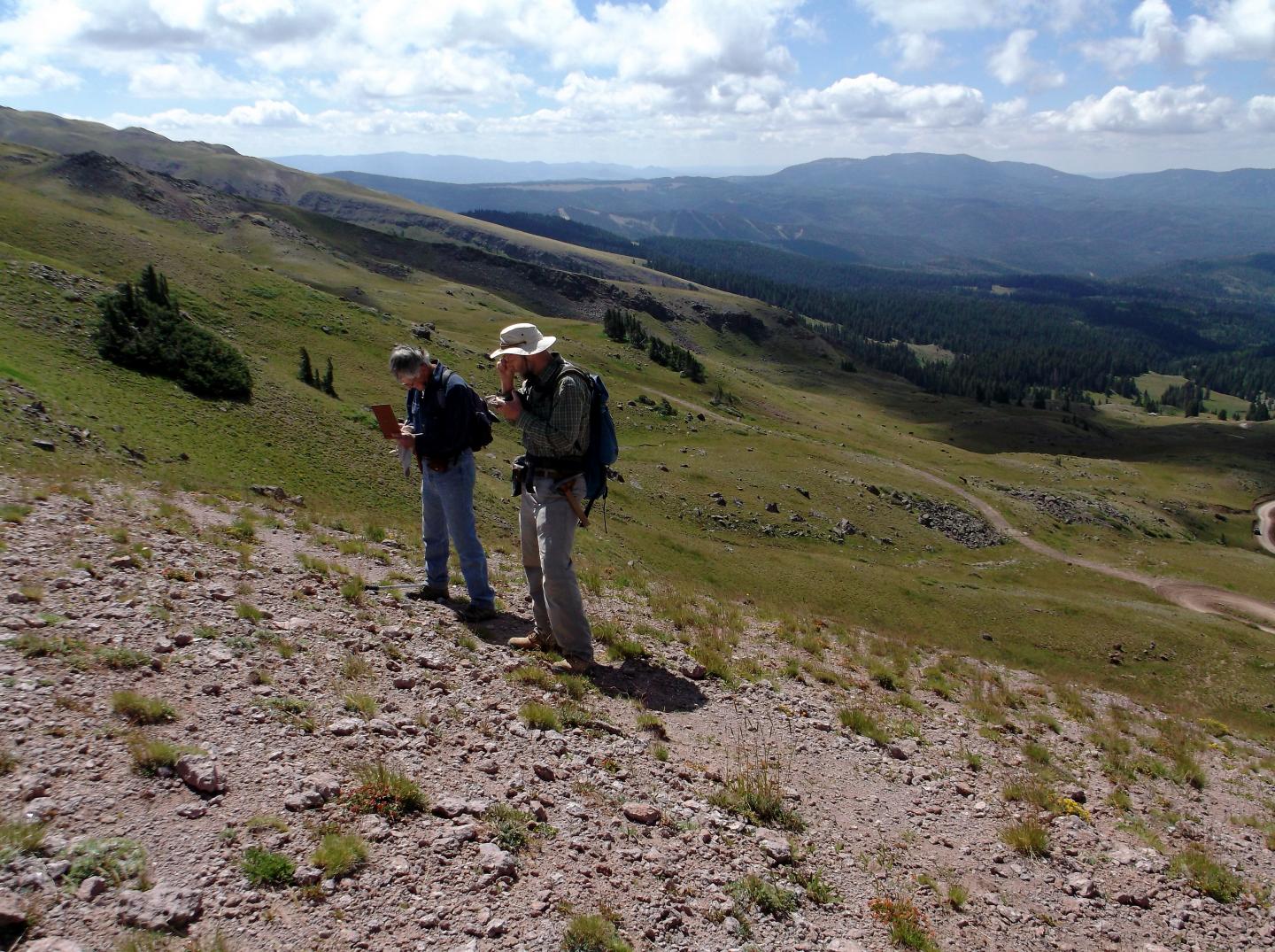 Researchers Examine the Breakaway Zone of the Landslide