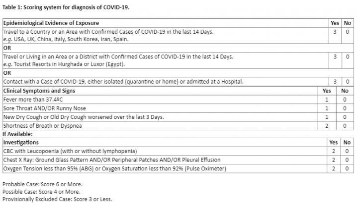 Scoring System for the Diagnosis of COVID-19