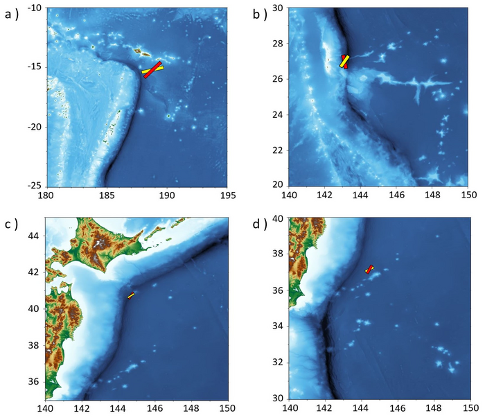 Dara from four different past earthquake scenarios associated with tsunami events