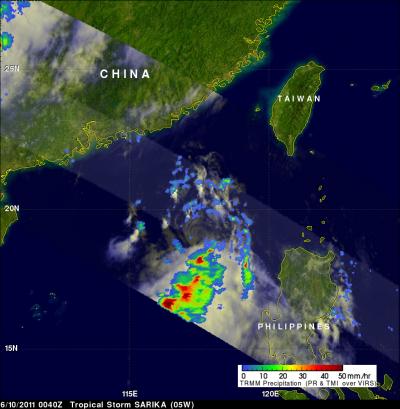 TRMM Image of Tropical Storm Sarika's Rainfall