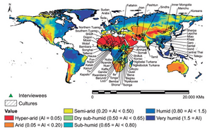 Classification of the world’s regions classification according to aridity index values, territorial distribution of ethnographic groups