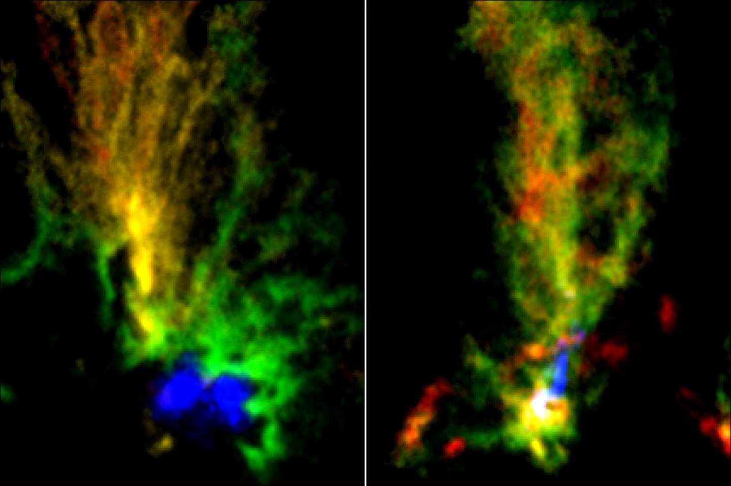 Alma Images of Two Molecular Clouds:  N159E-Papillon Nebula (Left) and N159W South (Right)