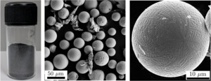 Panel showing metal powders produced using the abrasion-based process