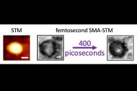 An ordinary STM image a featureless carbon dot and a time-resolved single molecule absorption STM.