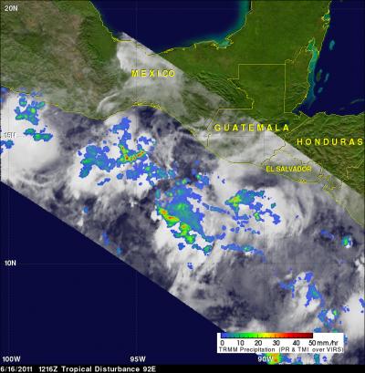 TRMM Image of System 92E Rainfall