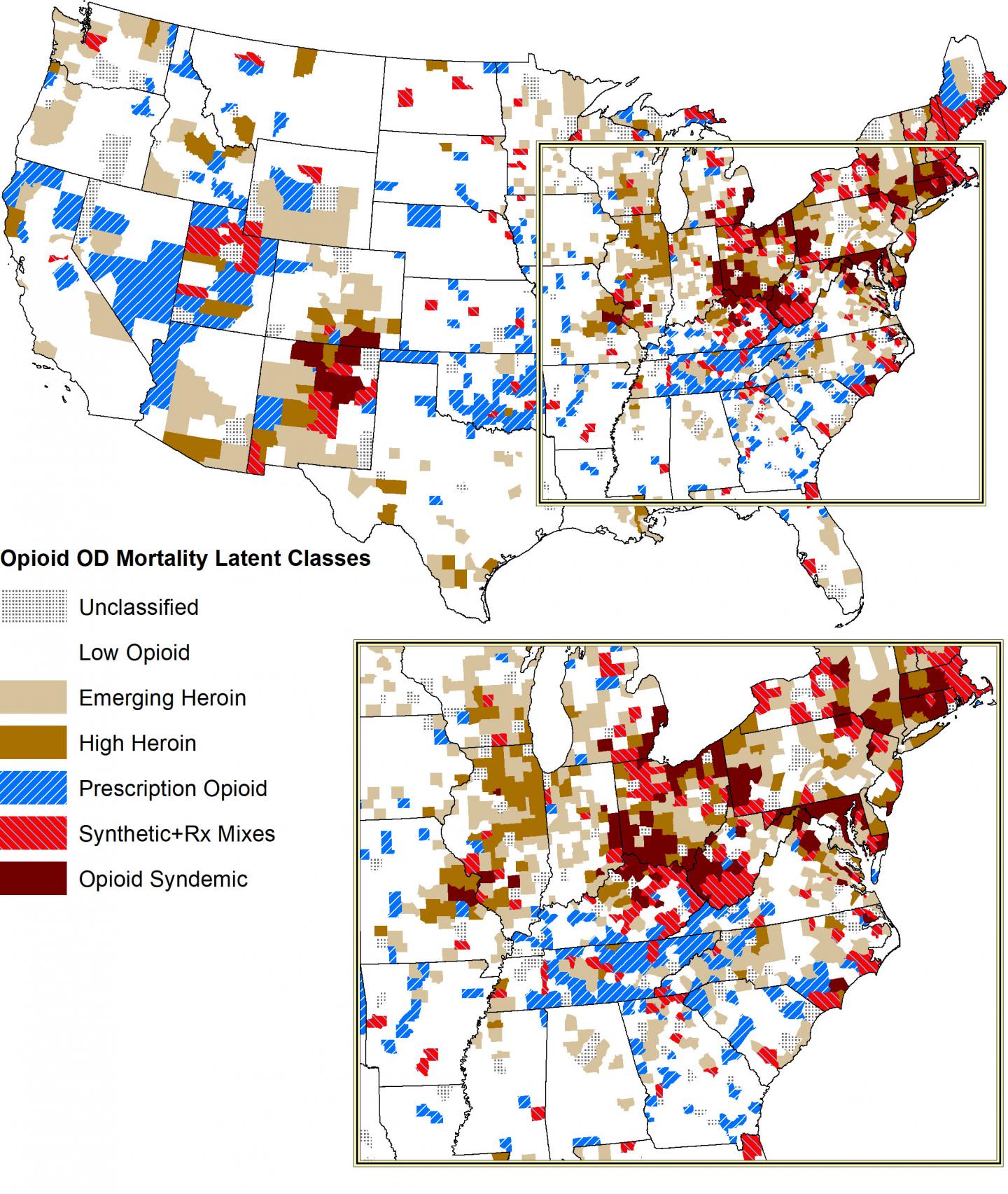 County Map of United States Indicating Drug Overdose Deaths