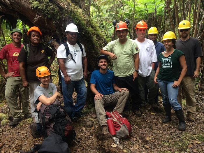 Staff from Melekeok Conservation Network and Palau Division of Forests, Land, and Water Management training with an IPIF field crew supporting the Hawai'i ForestGEO research.