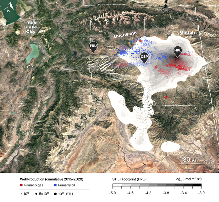 Uinta Basin oil and gas wells and monitoring locations