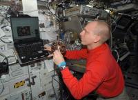 Astronaut Prepares Samples for Microgravity Smoke Detection Test
