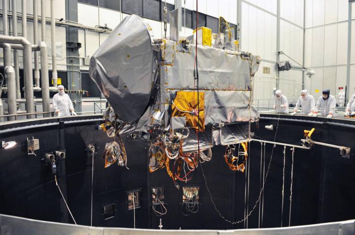 OSIRIS-REx Spacecraft Being Lifted into the Thermal Vacuum Chamber