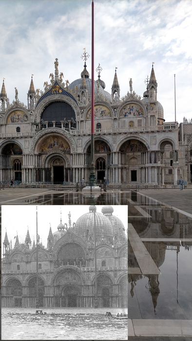 St Mark's Square flooding current and historical comparison