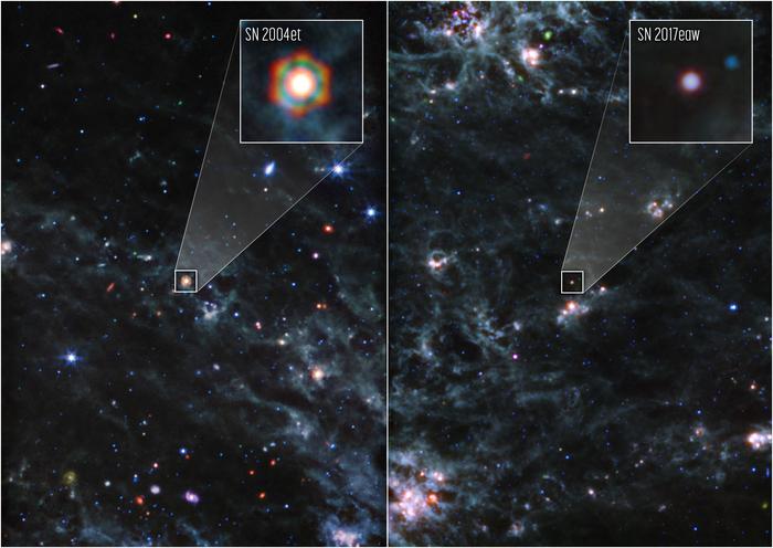 large amounts of dust within Supernova 2004et and Supernova 2017eaw