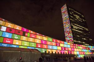 Projections of the Sustainable Development Goals on the UN Headquarters in New York