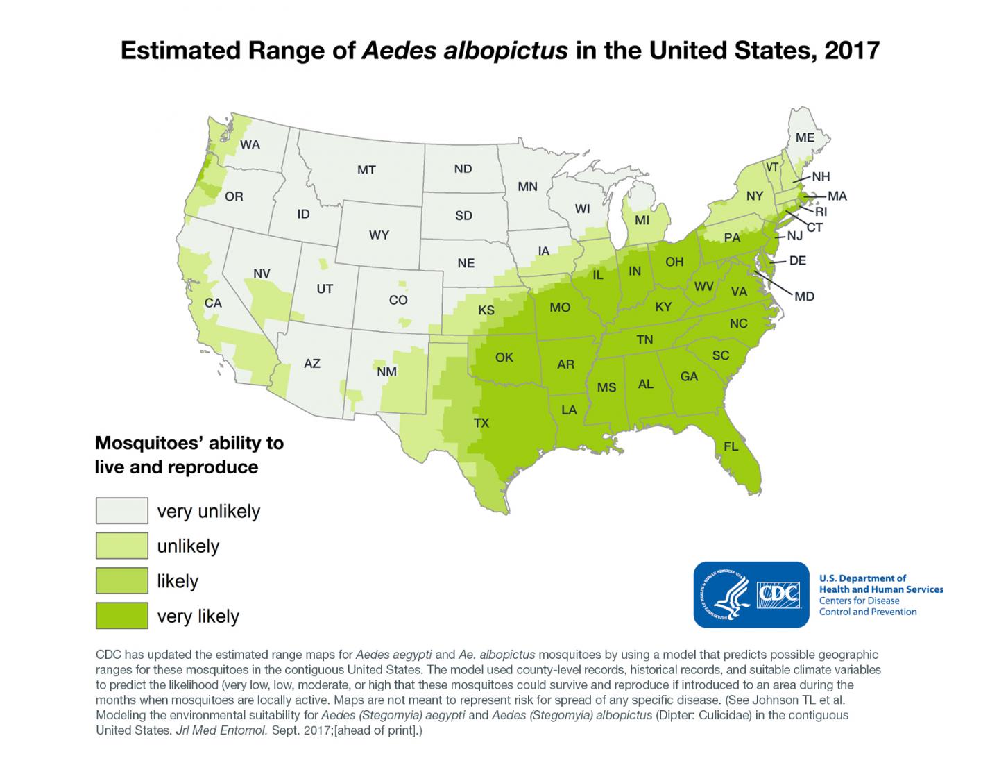 Estimated Range of Aedes albopictus in the United States, 2017