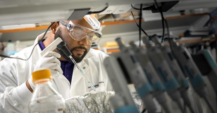 First author action shot in the lab