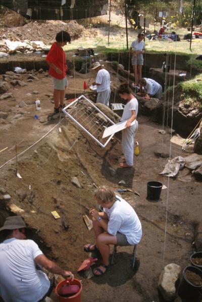 Workers at Gesher Benot Ya'aqov Site