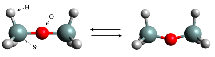 Figure 1. Disiloxane molecule structure in linear form (left) and bent form (right).