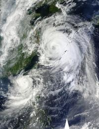 NASA Visible Image of Typhoons Tembin and Bolaven