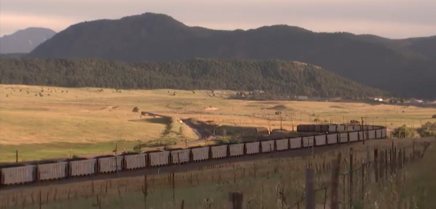 Long Coal Train Twists and Turns across Landscape