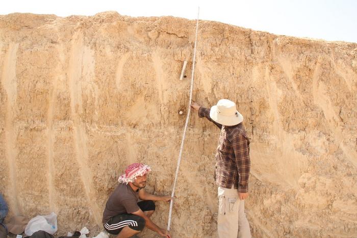 Sampling for luminescence dating from Wadi Hasa area.