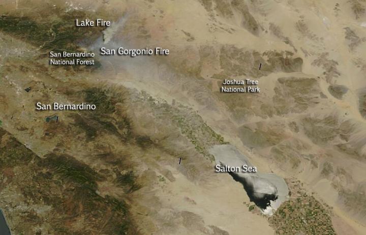 Terra Image of Lake Fire and San Gorgonio Fire