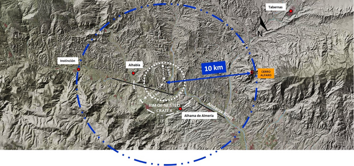 Location of probable impact crater in Spain