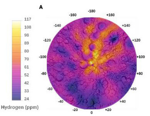 Hydrogen distribution at the north lunar pole, poleward of 70 degrees latitude.