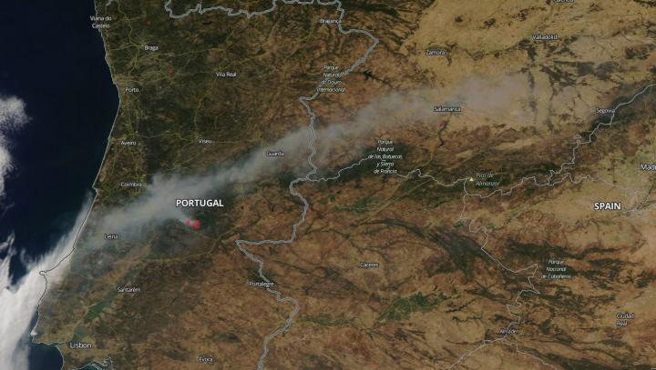 NASA's Aqua Satellite Finds Portugal Heating Up As Fire Blazes In Country's Center