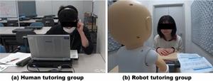 To compare learning outcomes students were divided into two groups: (a) the human tutoring group and (b) the robot tutoring group (image on the right.