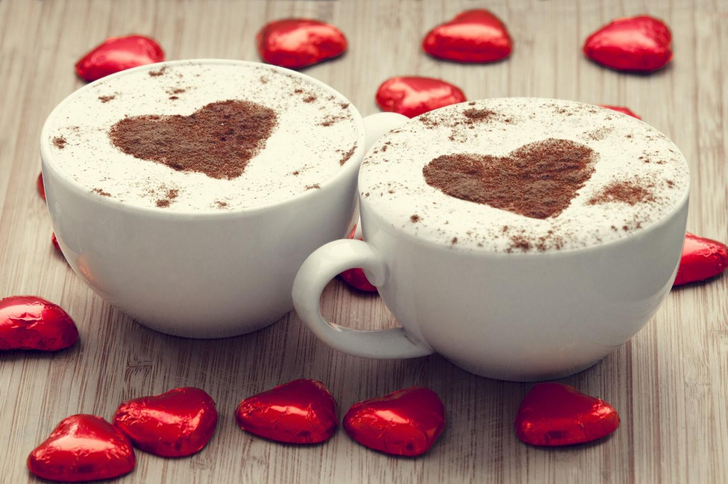 Coffee with chocolate hearts