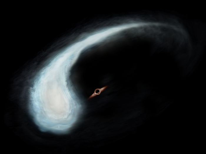 中質量ブラックホールと「おたまじゃくし」分子雲の想像図