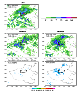 Observation and CEFSs forecasts at the time of observed maximum hourly rainfall