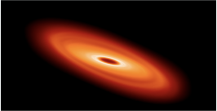 Image showing a rotating protoplanetary disc with a warp in later stages