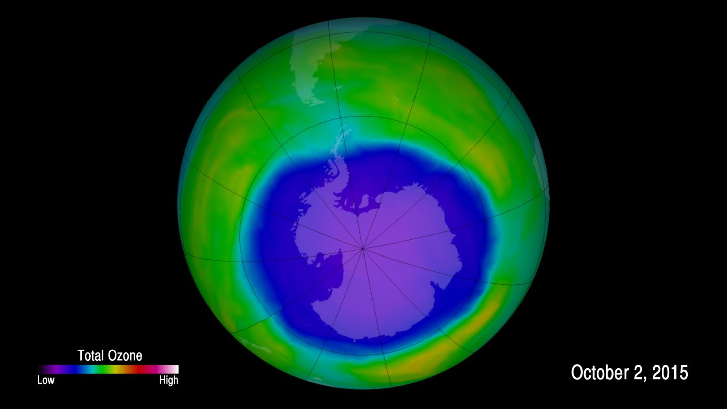 Annual Antarctic Ozone Hole Larger and Formed Later in 2015