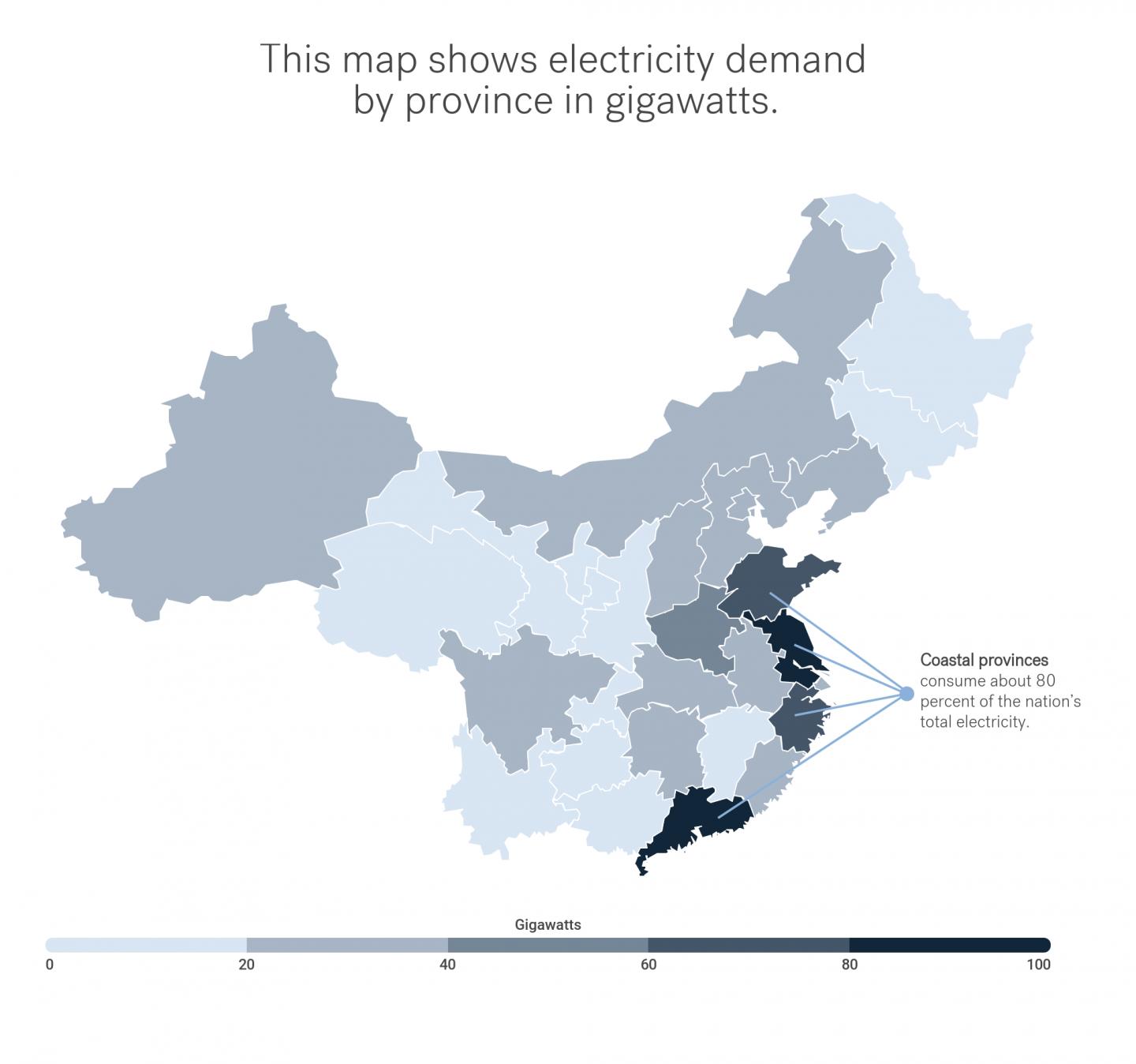 Map Shows Electricity Demand by Province in Gigawatts
