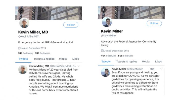 Simulated tweets about COVID-19 from an emergency physician and federal official