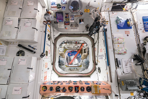 View from Node 1 into the Quest air lock, or: what do astronauts take to space?