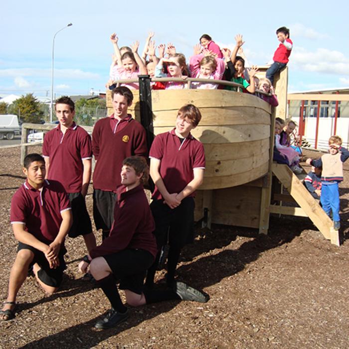 Students on the newly built play equipment