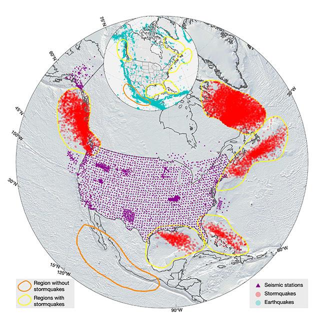 Stormquakes Offshore North America and Seismic Stations from 2006 to 2015