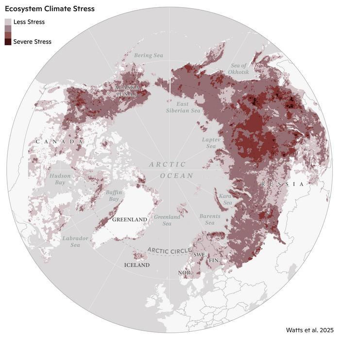 Ecosystem climate stress in the Arctic-boreal region, 1997-2020