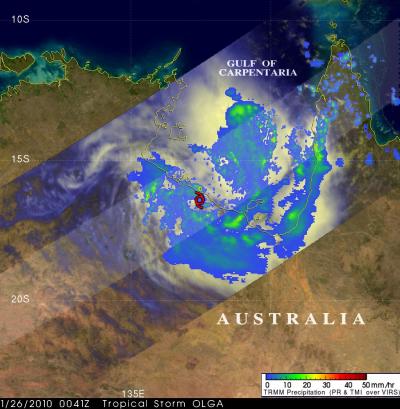 Olga's Rainfall Near the Australian Coast