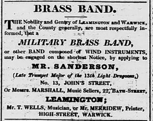 Advert for Sanderson's brass band (1829)