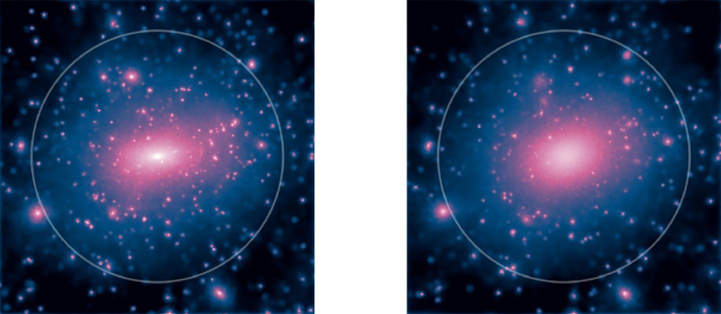 Dark matter in two galaxies simulated on a computer