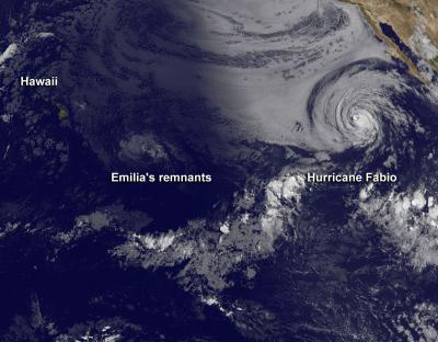 GOES-15 Sees Hurricane Fabio Chase Emilia