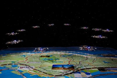 NTU's 12 UAVs in a Circular Formation during the Light and Music Aerial Display